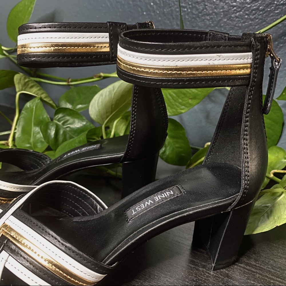 Nine West Ankle Strap Gold & Black Block Heel - Picture 5 of 6